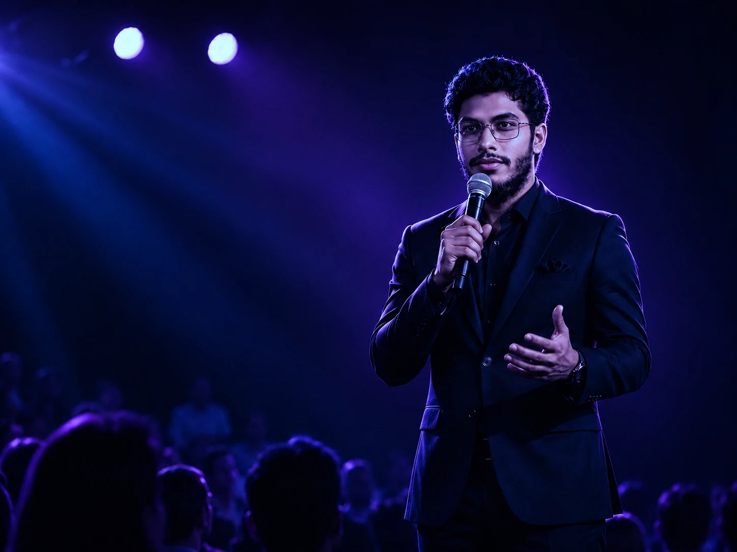 A.M. Tanvir speaking on stage
